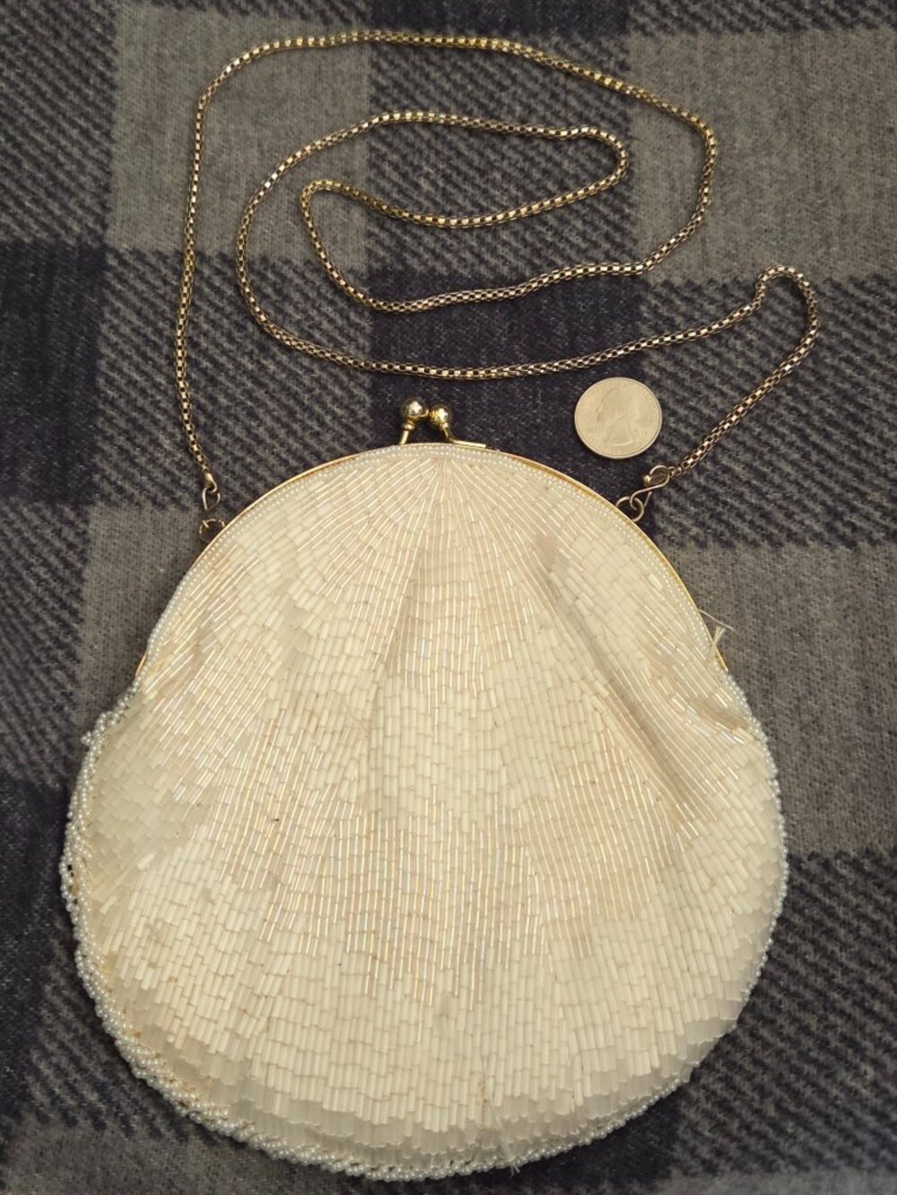 White Shimmer Beaded Purse La Regale Vintage Handbag Evening Bag Art Deco